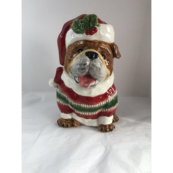 Dog Ceramic Treat Jar Winter Christmas Home Decor